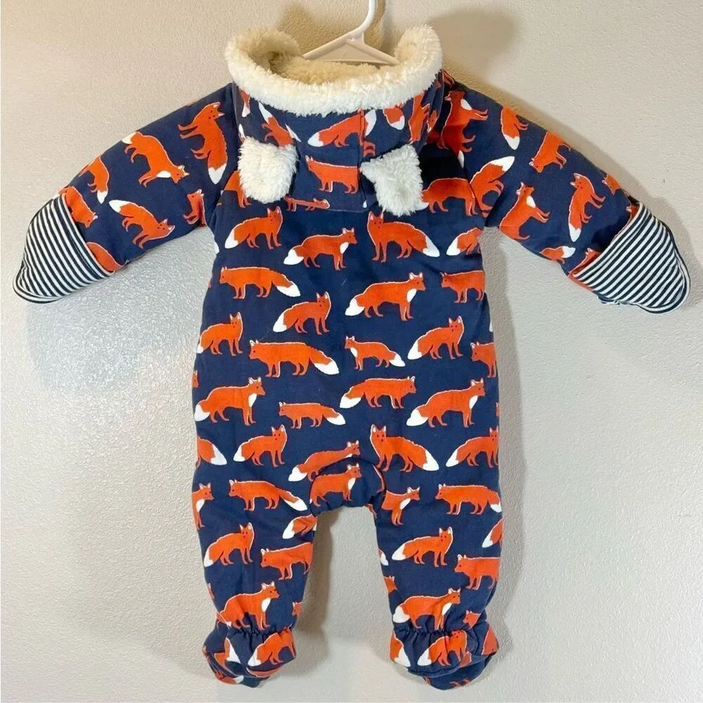 NWOT Baby Boden Cozy All In One Hooded Fox Snowsuit 3-6 Months